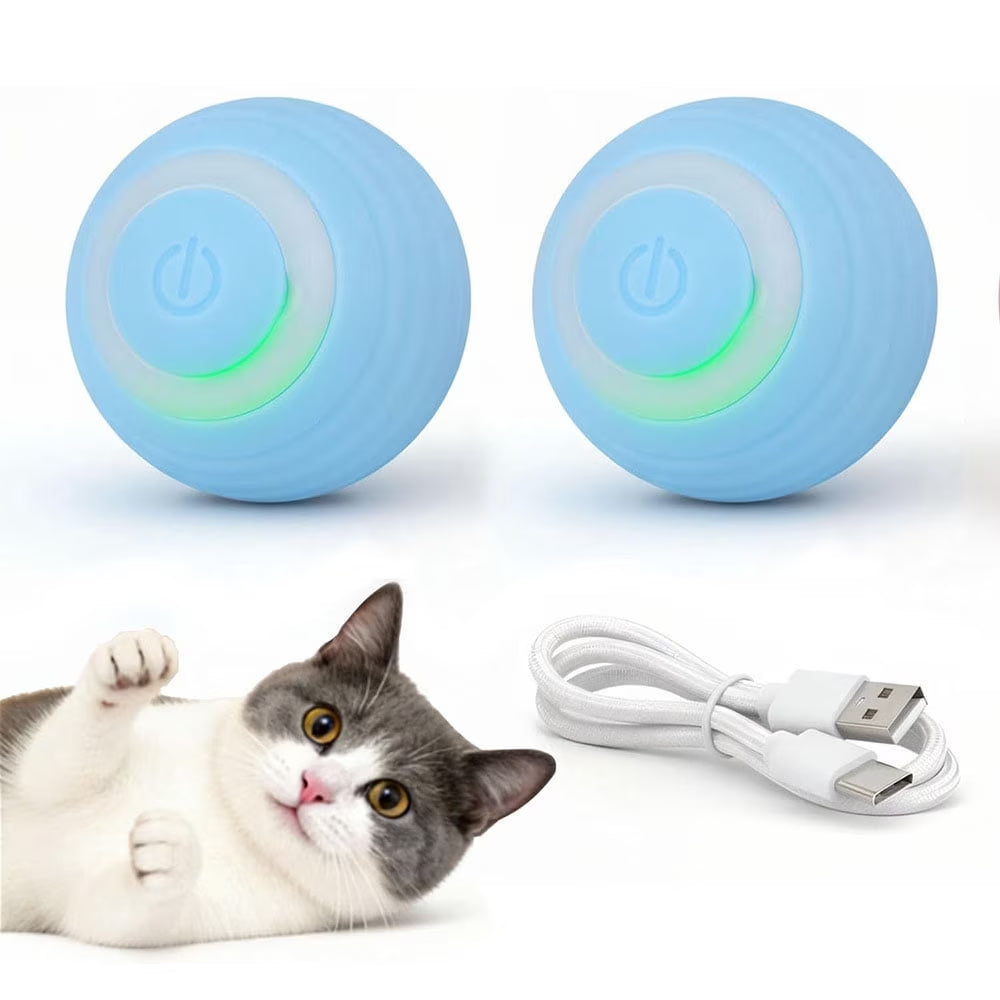 Interactive electric cat toy balls 2-pack with LED lights, automatic moving toys for cats and dogs